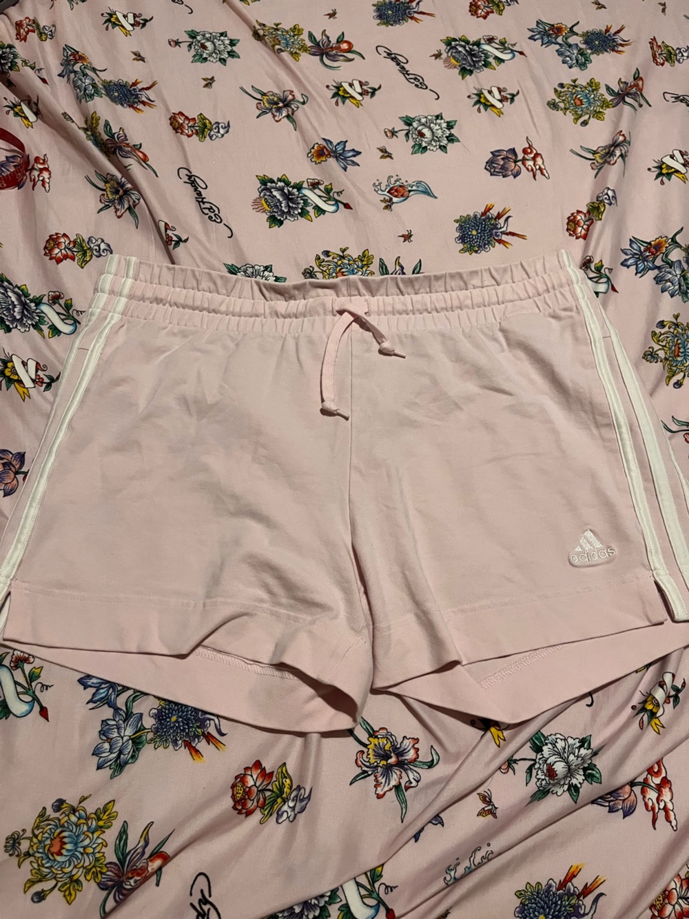 adidas Women's Pale Pink Athletic Shorts with White Stripes